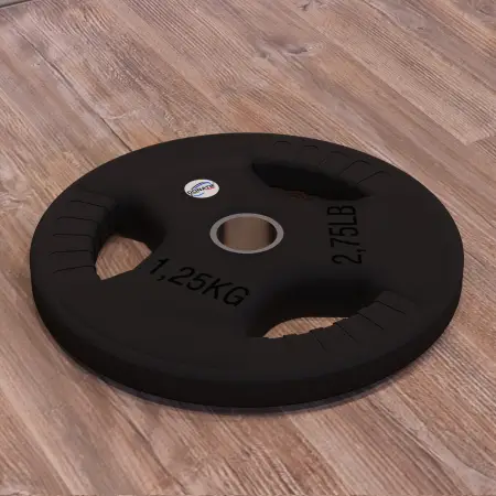 Disco Gommato da 1,25 Kg - Foro 28 mm | Impugnatura Tri-Grip - Vista Orizzontale