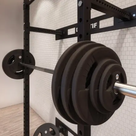 Disco Gommato da 1,25 Kg - Foro 50 mm | Impugnatura Tri-Grip - Vista dei Dischi Inseriti nel Bilanciere