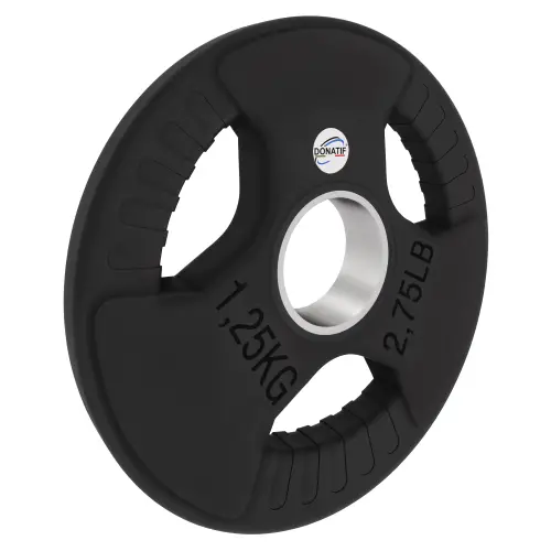Disco Gommato da 1,25 Kg - Foro 50 mm | Impugnatura Tri-Grip - Vista con Inclinazione Verso Destra