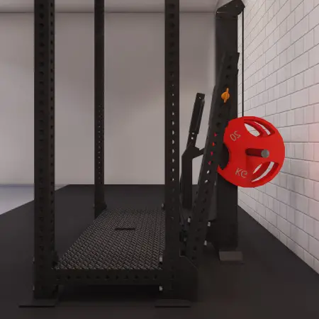 Rack con máquina de sentadillas con cinturón | Hecho a medida - Vista lateral izquierda