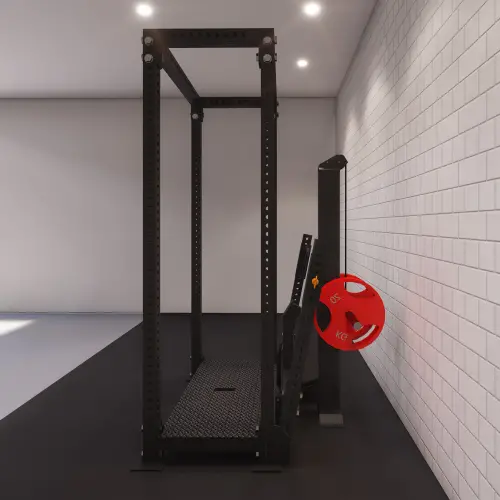 Rack con máquina de sentadillas con cinturón | Hecho a medida - Vista lateral en la habitación