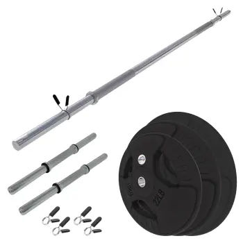Barbell and Dumbbell Set with 160 Kg of Rubberized Discs - Full View Kit