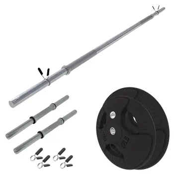 Barbell and Dumbbell Set with 100 Kg of Rubberized Discs - Full View Kit