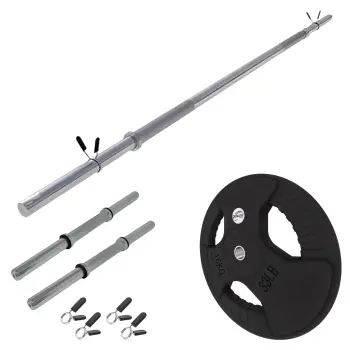 Barbell and Dumbbell Set with 50 Kg of Rubberized Discs - Full View Kit