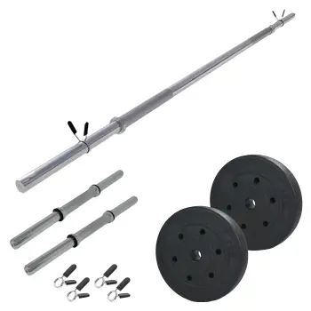 Barbell and Dumbbell Kit with 50 Kg of PVC Discs - Full View Kit