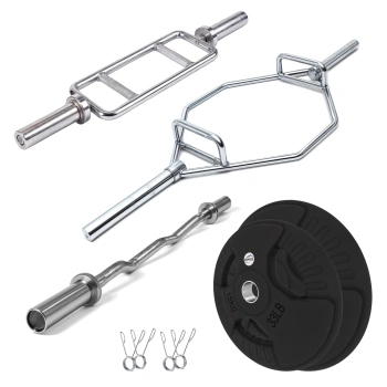 Juego de Barra Olímpica con 70 Kg | Discos con mangos de goma - Vista completa