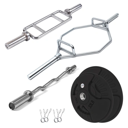 Olympisches Langhantelset mit 70 kg | Scheiben mit gummierten Griffen - Vollansicht