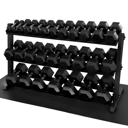 Rubberized Hexagonal Dumbbell Kit from 2.5 to 60 Kg - Tot 1500 Kg - Complete View Rack and Dumbbells