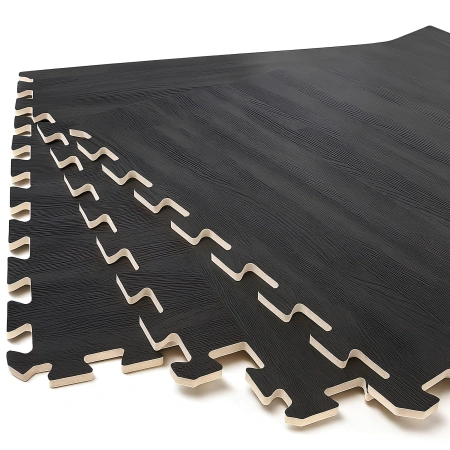 Tapis en caoutchouc pour gymnase | Emboîtement - Casse-tête | Remise en forme | Parquet noir - Vue imbriquée