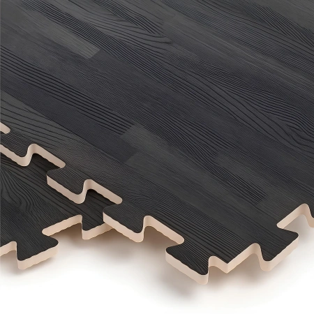 Alfombras de goma para gimnasio | Entrelazado - Puzzle | Fitness | Parquet negro - vista entrelazada de cerca