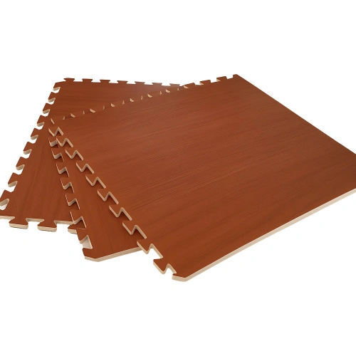 Tapis en caoutchouc pour gymnase | Emboîtement - Casse-tête | Remise en forme | Parquet marron - Vue complète du produit