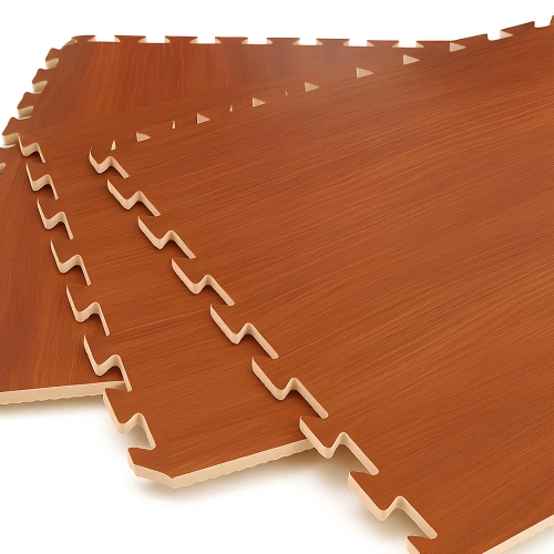 Alfombras de goma para gimnasio | Entrelazado - Puzzle | Fitness | Parquet marrón - Vista entrelazada de primer plano