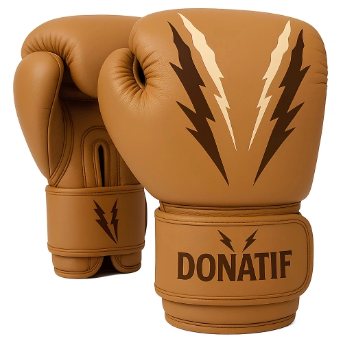 Muay Thai Boxhandschuhe Beige - GB39 | Echtes Leder - Visuelles Logo