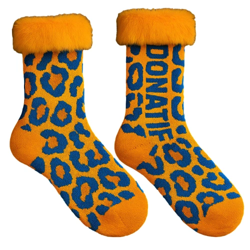 Leopard Socks - Faux Fur Trim - CZ2 | Donatif - Side View