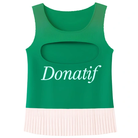 Green and White Design Fringed Tank Top - T7 | Donatif - Full View