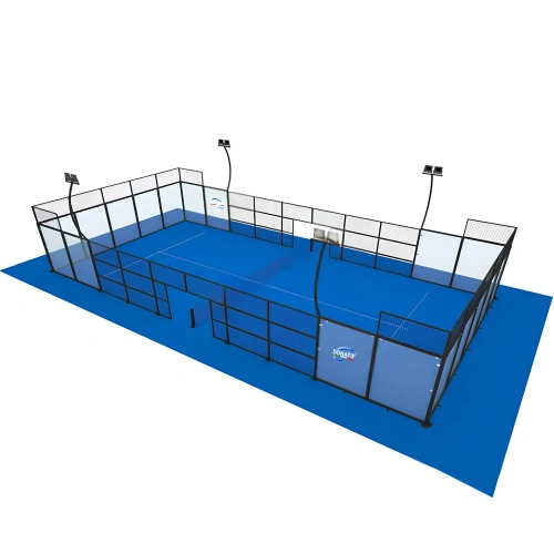 Classic Padel Court - CP10 | Professional - Full View Structure with Logo and Light Poles