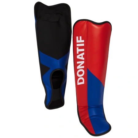 Protège-tibias de boxe au design rouge bleu - PB8 | Professionnel - Vue latérale