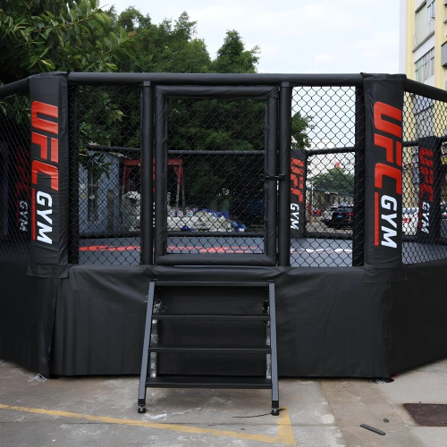 Jaula octogonal de MMA con plataforma - Elevada 1 mt | Lucha - Vista de jaula real