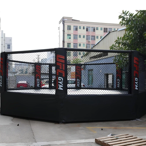 Jaula octogonal de MMA con plataforma - Elevada 1 mt | Batalla - Vista de jaula elevada