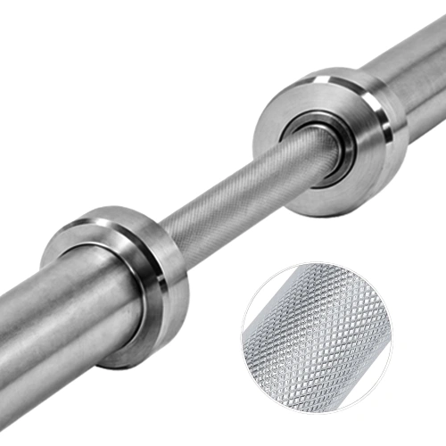 Set Olympique - Barre et haltères avec 210 kg de disques - Vue rapprochée de la barre