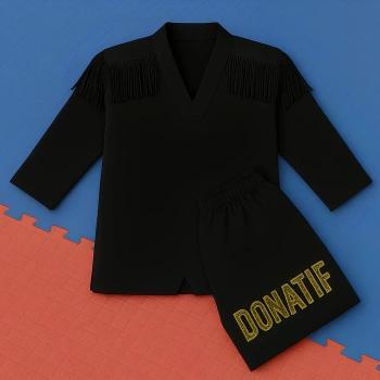 Dobok Taekwondo Design Black with Fringes - TA8 | Professional - Full View 2