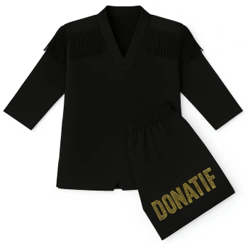 Dobok Taekwondo Design Black with Fringes - TA8 | Professional - Full View