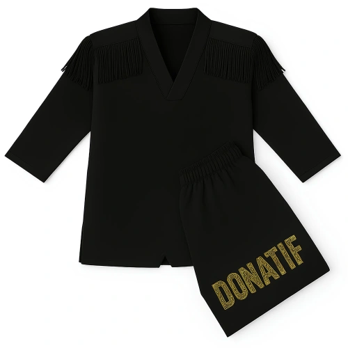 Dobok Taekwondo Design Nero con Frange - TA8 | Professionale - Visuale Completa