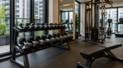 Mancuernas para el gimnasio del edificio: seguridad y silencio en las zonas comunes de fitness