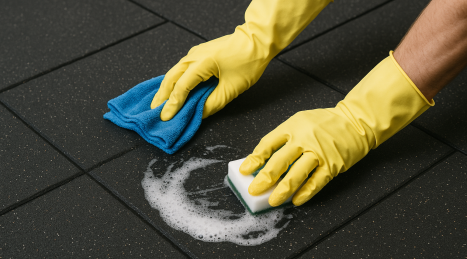 Pulizia e manutenzione del pavimento gommato da palestra