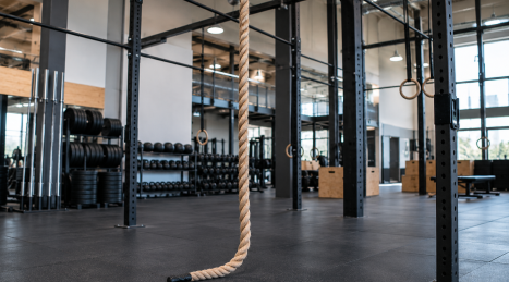 Cuerda de escalada en un gimnasio profesional: comprobación de la estructura de anclaje