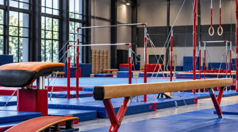 Equipamiento de gimnasia artística en un gimnasio profesional: guía sobre la distribución, los anclajes y la documentación