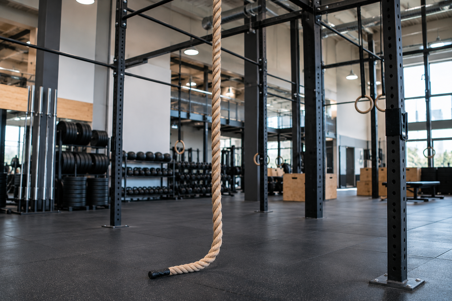 Cuerda de escalada en un gimnasio profesional: comprobación de la estructura de anclaje
